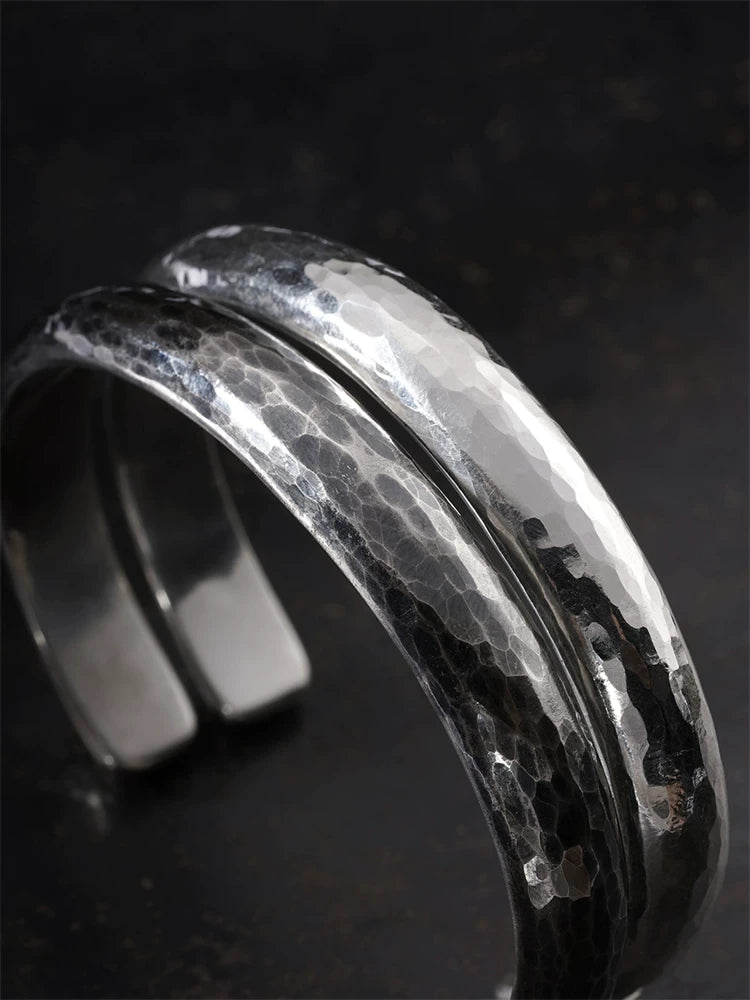 Solid Hammered 925 Sterling Silver Biker Cuff product view 2