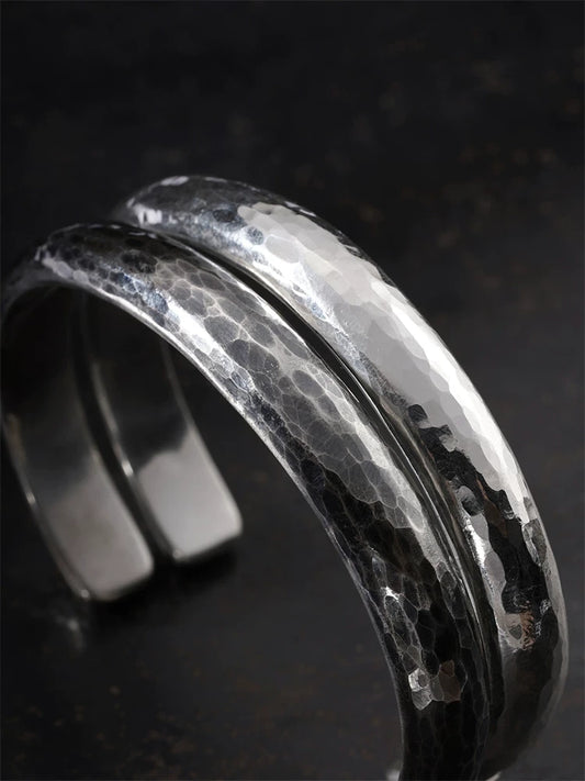 Solid Hammered 925 Sterling Silver Biker Cuff product view 2