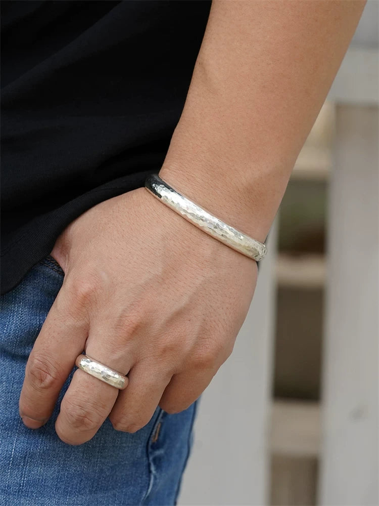 Solid Hammered 925 Sterling Silver Biker Cuff product view 3