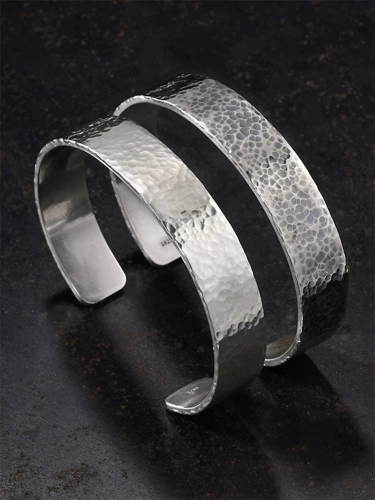 Hand-Hammered Flat 925 Silver Cuff Bracelet product view 1