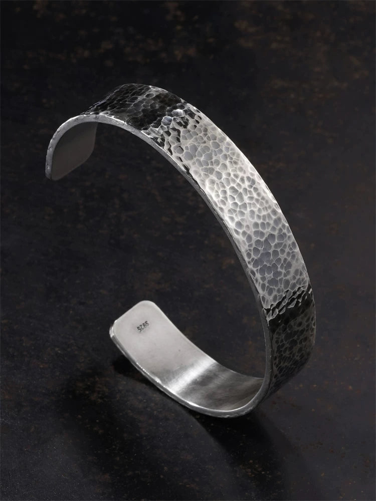 Hand-Hammered Flat 925 Silver Cuff Bracelet product view 2