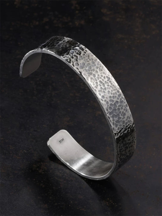 Hand-Hammered Flat 925 Silver Cuff Bracelet product view 2