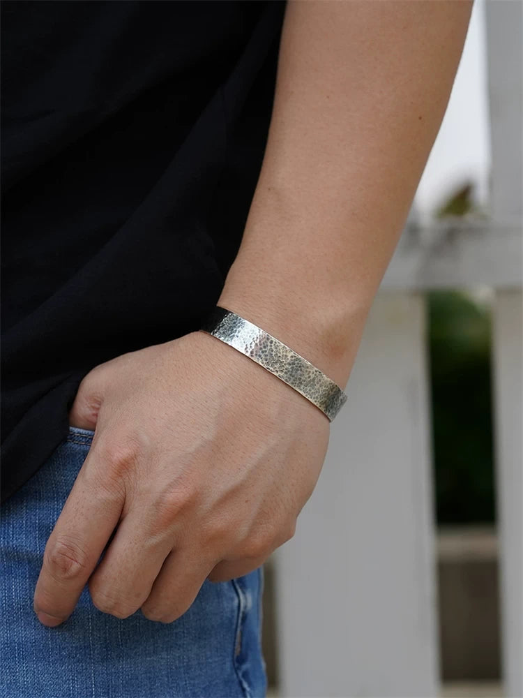 Hand-Hammered Flat 925 Silver Cuff Bracelet product view 3