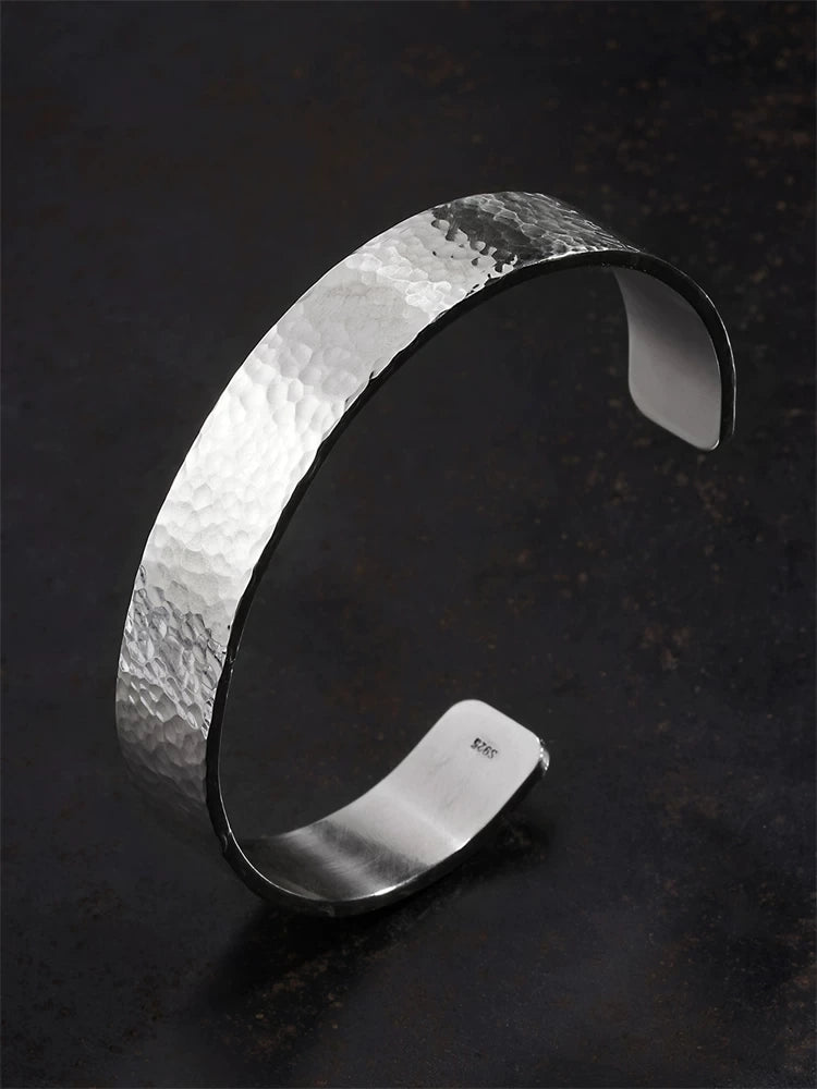 Hand-Hammered Flat 925 Silver Cuff Bracelet product view 4