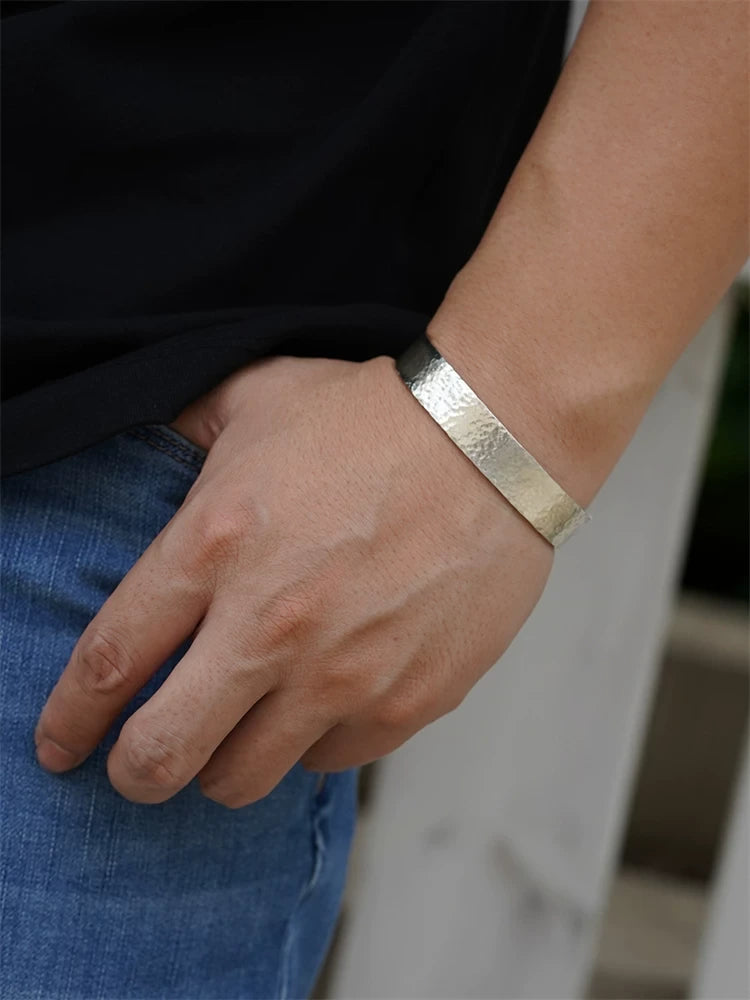 Hand-Hammered Flat 925 Silver Cuff Bracelet product view 5