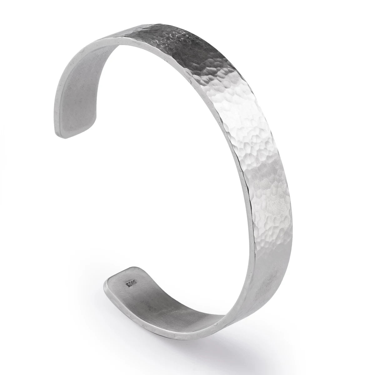 Hand-Hammered Flat 925 Silver Cuff Bracelet finish and fit option