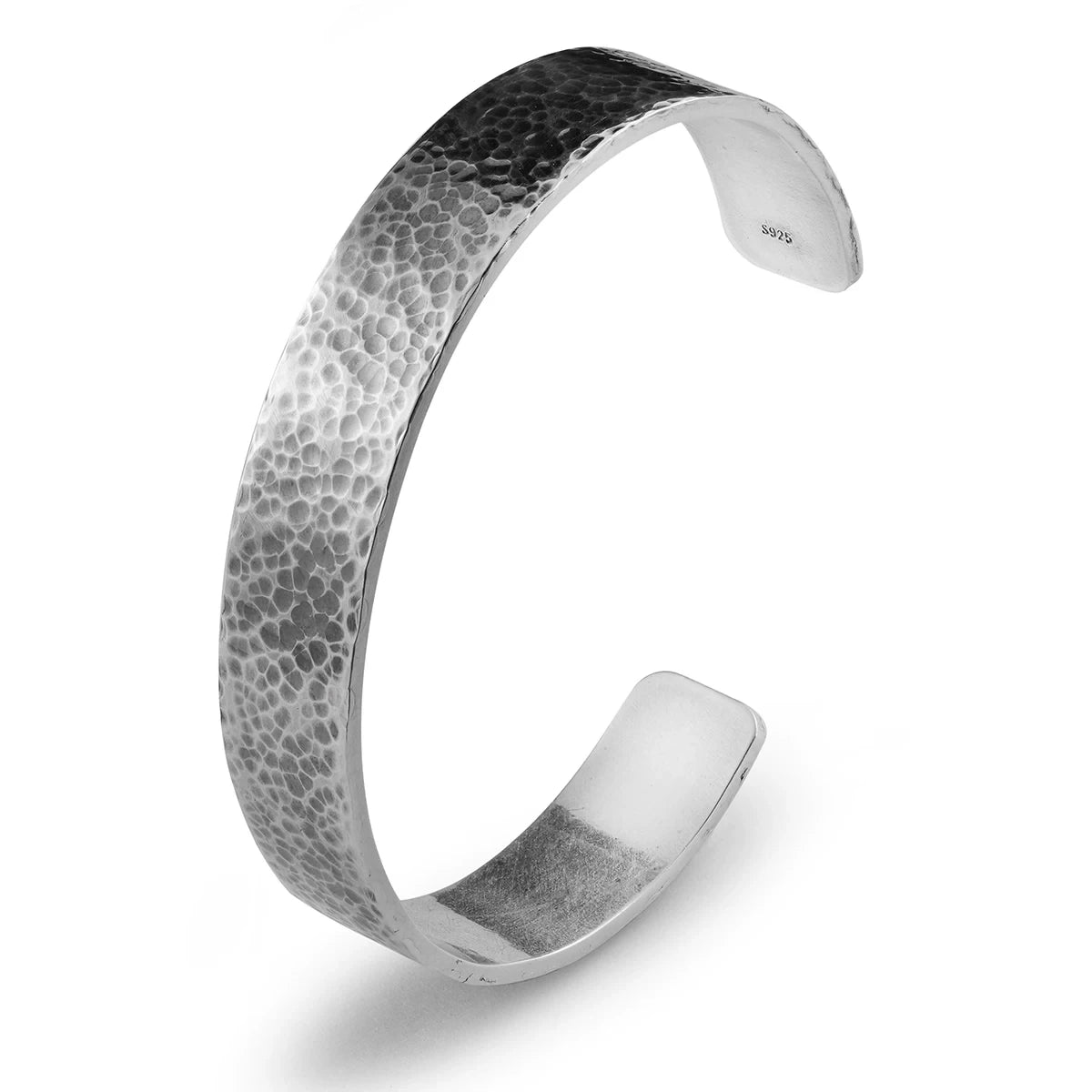 Hand-Hammered Flat 925 Silver Cuff Bracelet finish and fit option