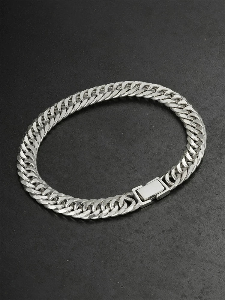 8mm Eight-Cut Curb Link 925 Silver Biker Bracelet product view 1