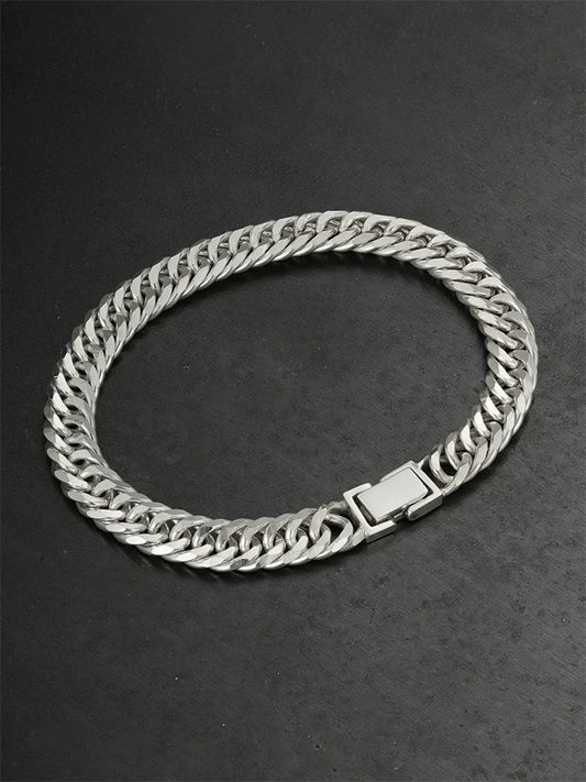8mm Eight-Cut Curb Link 925 Silver Biker Bracelet product view 1