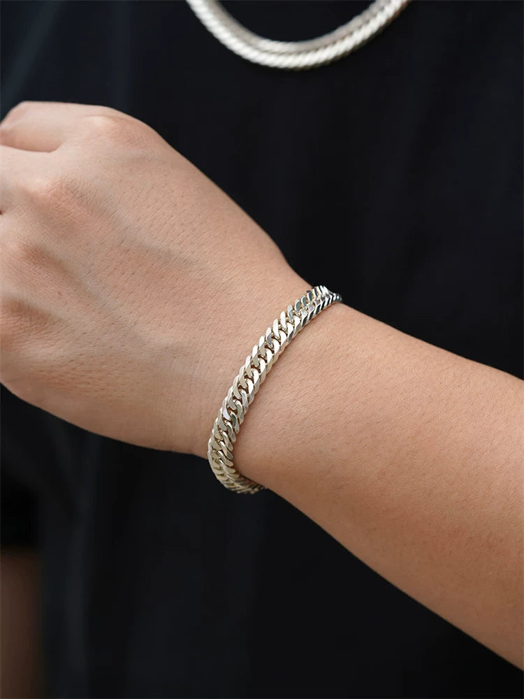 8mm Eight-Cut Curb Link 925 Silver Biker Bracelet product view 3