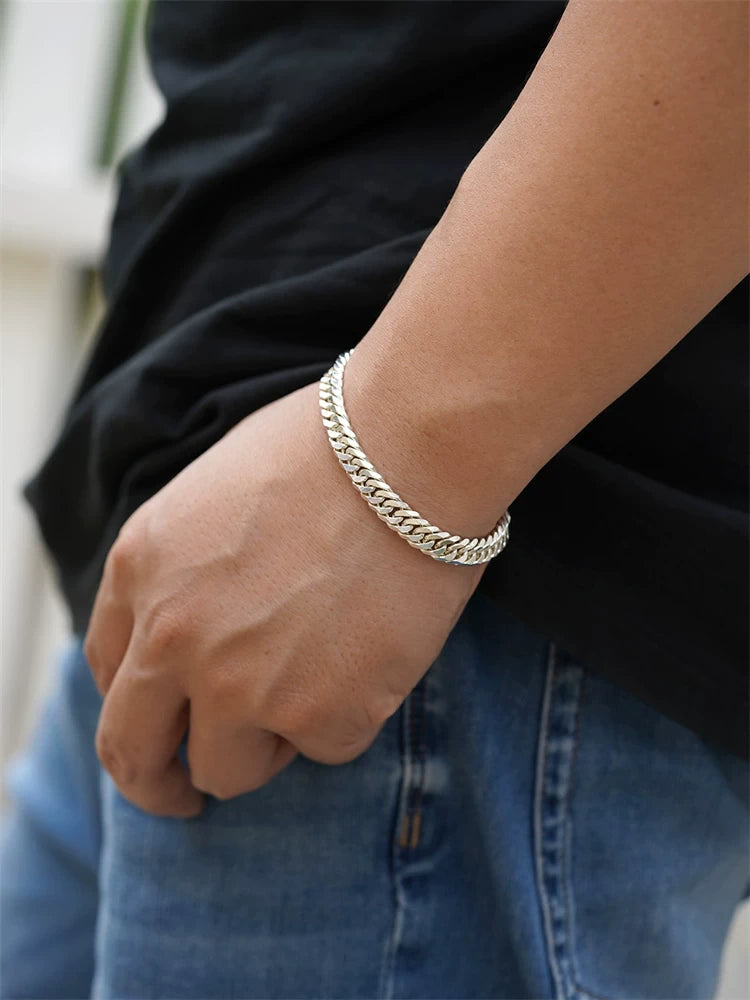8mm Eight-Cut Curb Link 925 Silver Biker Bracelet product view 4