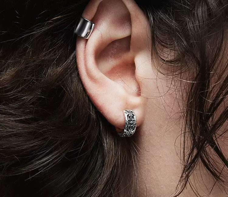 Sterling Silver Cross Clip-On Earrings for Bikers - view 2