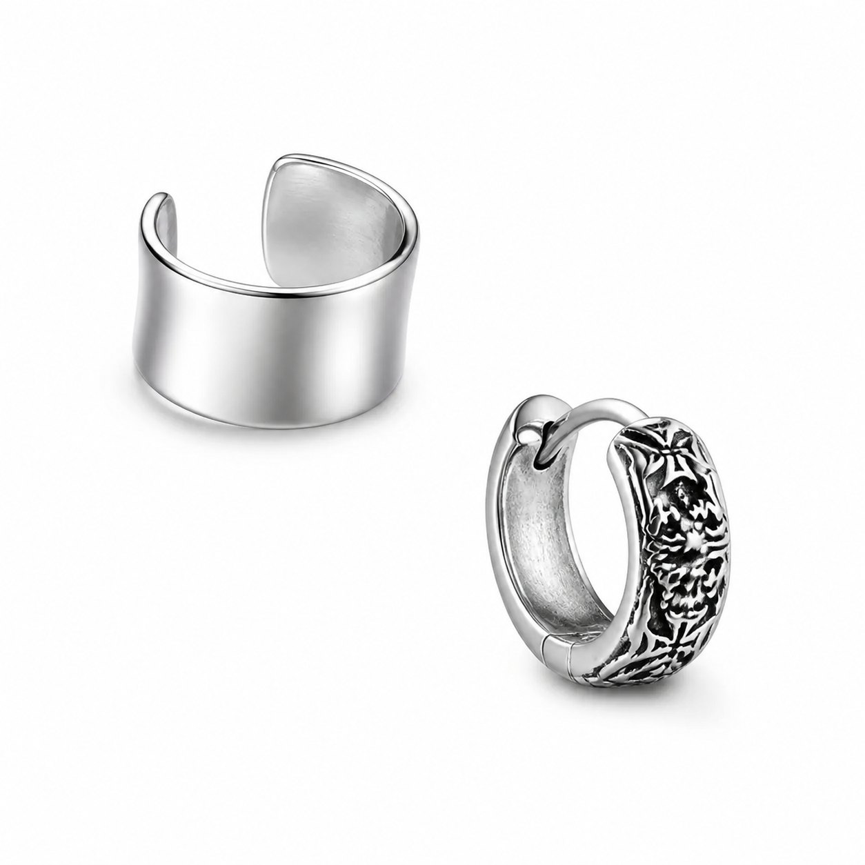 Sterling Silver Cross Clip-On Earrings for Bikers - product-only front view