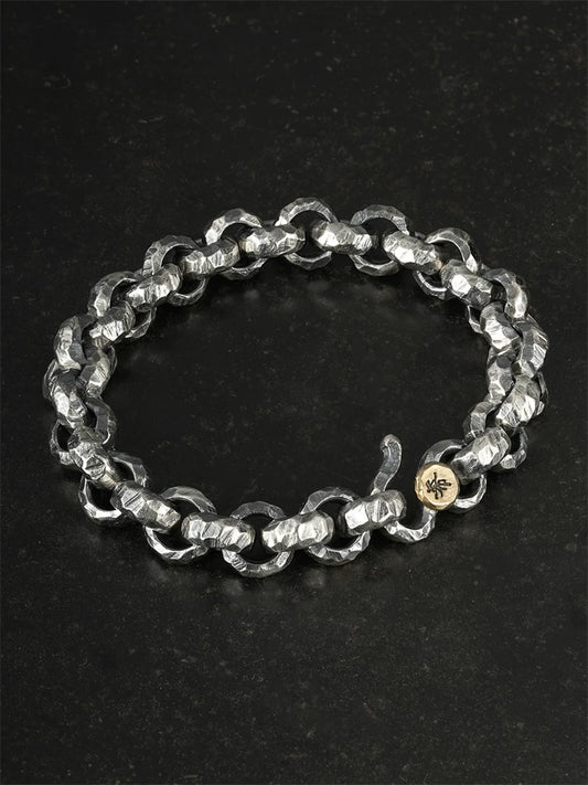 11mm Engraved Lucky Bead 925 Silver Biker Bracelet product view 1