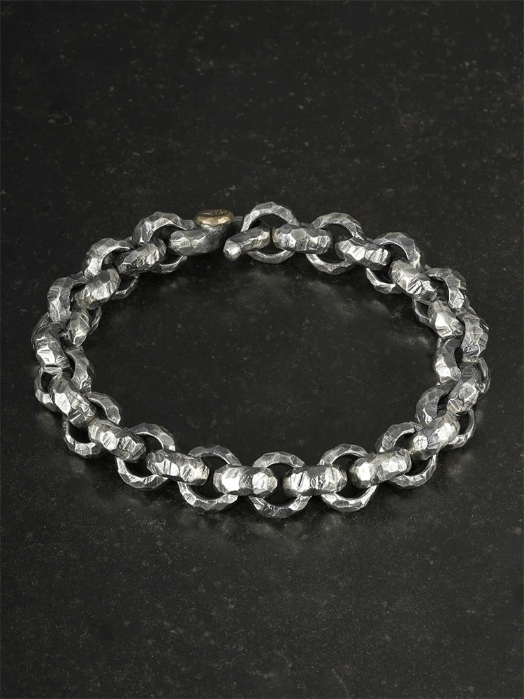11mm Engraved Lucky Bead 925 Silver Biker Bracelet product view 2
