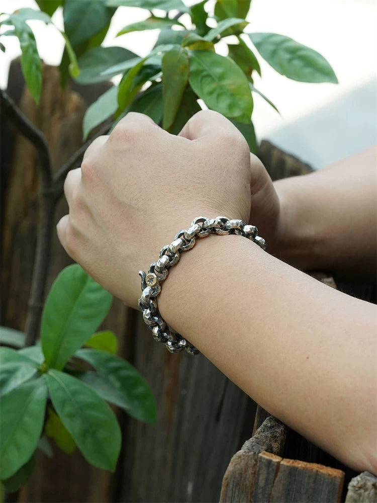 11mm Engraved Lucky Bead 925 Silver Biker Bracelet product view 3