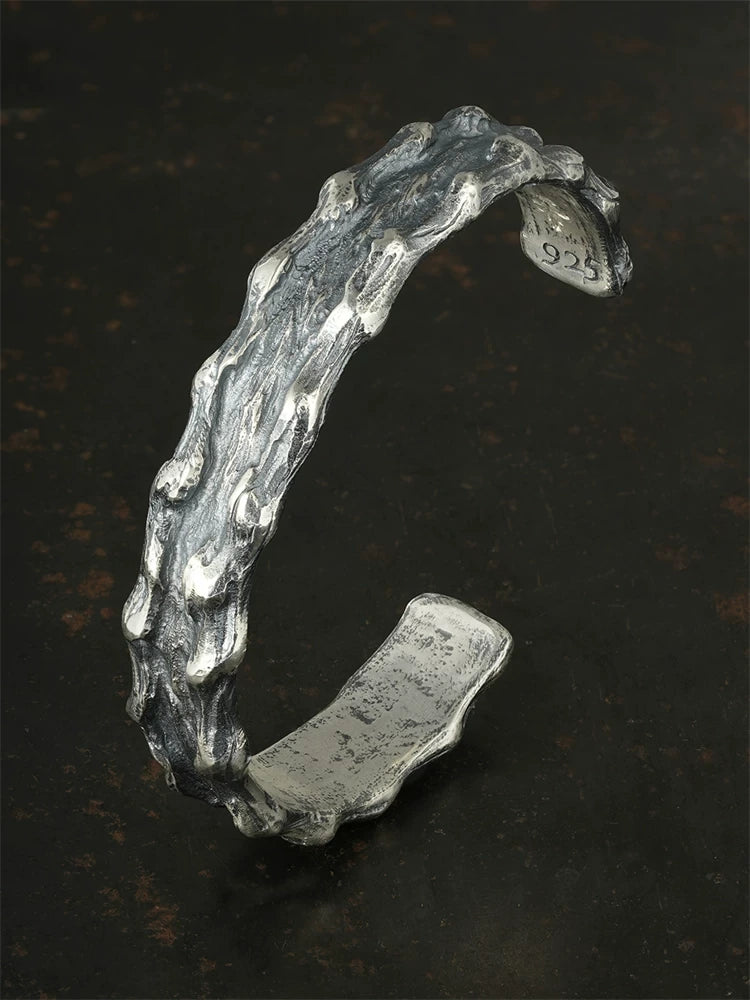 River of Time Rough-Cast 925 Silver Biker Cuff product view 1