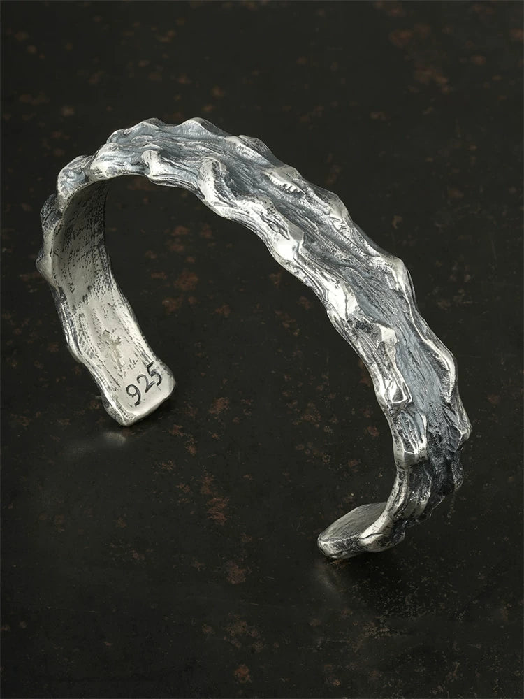 River of Time Rough-Cast 925 Silver Biker Cuff product view 2