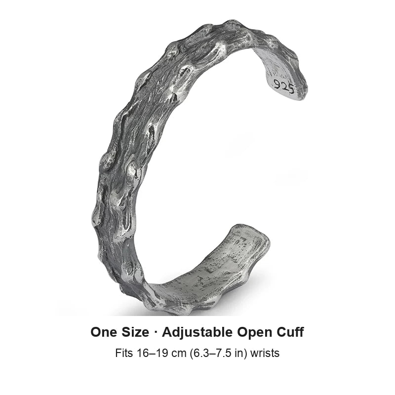 River of Time Rough-Cast 925 Silver Biker Cuff finish and fit option