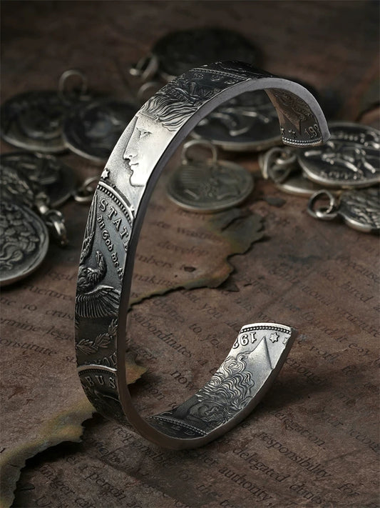 Morgan Coin 925 Sterling Silver Biker Cuff Bracelet product view 1