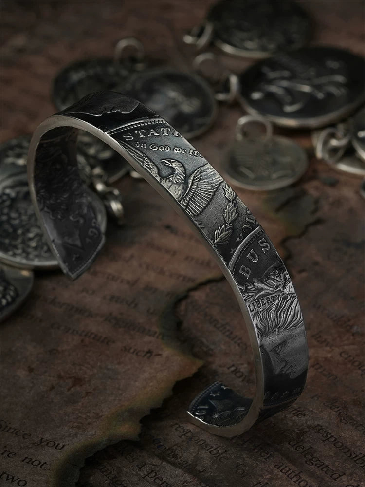 Morgan Coin 925 Sterling Silver Biker Cuff Bracelet product view 2