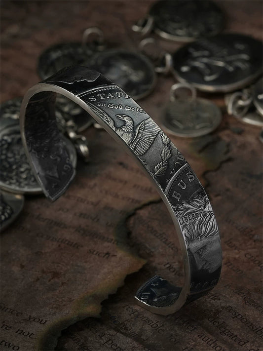 Morgan Coin 925 Sterling Silver Biker Cuff Bracelet product view 2