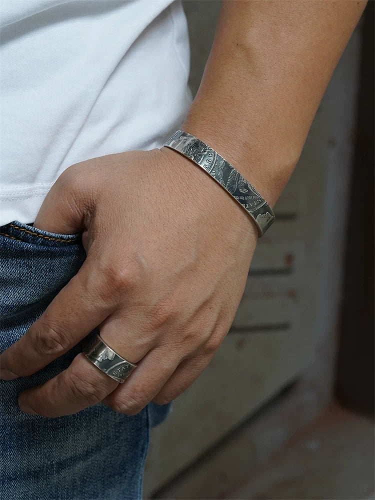 Morgan Coin 925 Sterling Silver Biker Cuff Bracelet product view 3