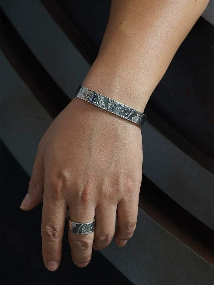 Morgan Coin 925 Sterling Silver Biker Cuff Bracelet product view 4