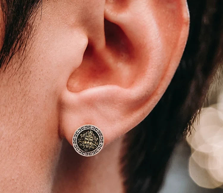 Sterling Silver Yellow Jambhala Stud Earrings for Bikers - view 3