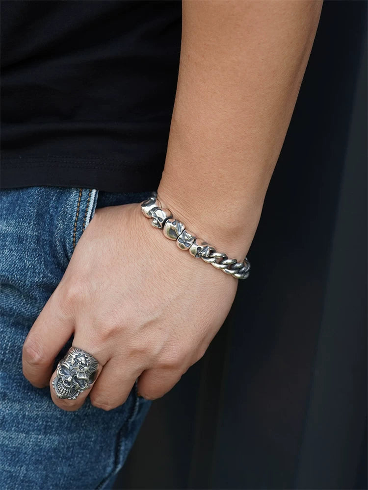 Twisted Skull Link 925 Sterling Silver Bracelet product view 4