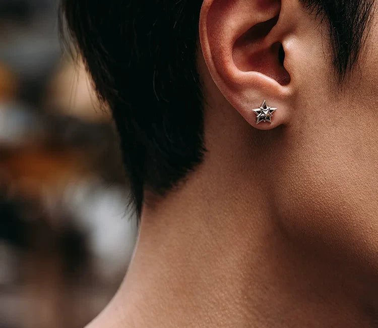 Sterling Silver Layered Star Stud Earrings for Bikers - view 3