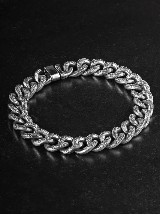 Arabesque Engraved 925 Silver Cuban Bracelet product view 1