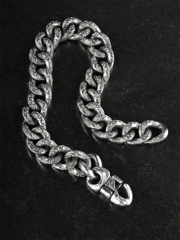 Arabesque Engraved 925 Silver Cuban Bracelet product view 2