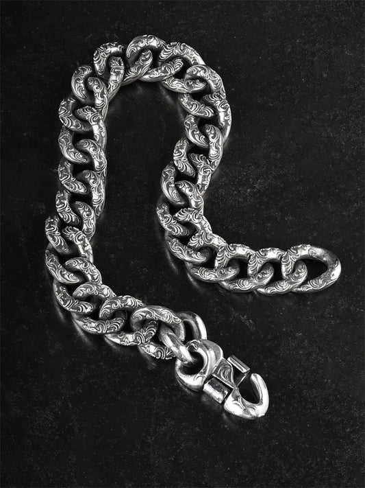 Arabesque Engraved 925 Silver Cuban Bracelet product view 2