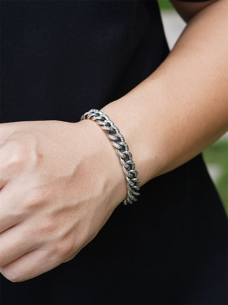 Arabesque Engraved 925 Silver Cuban Bracelet product view 3