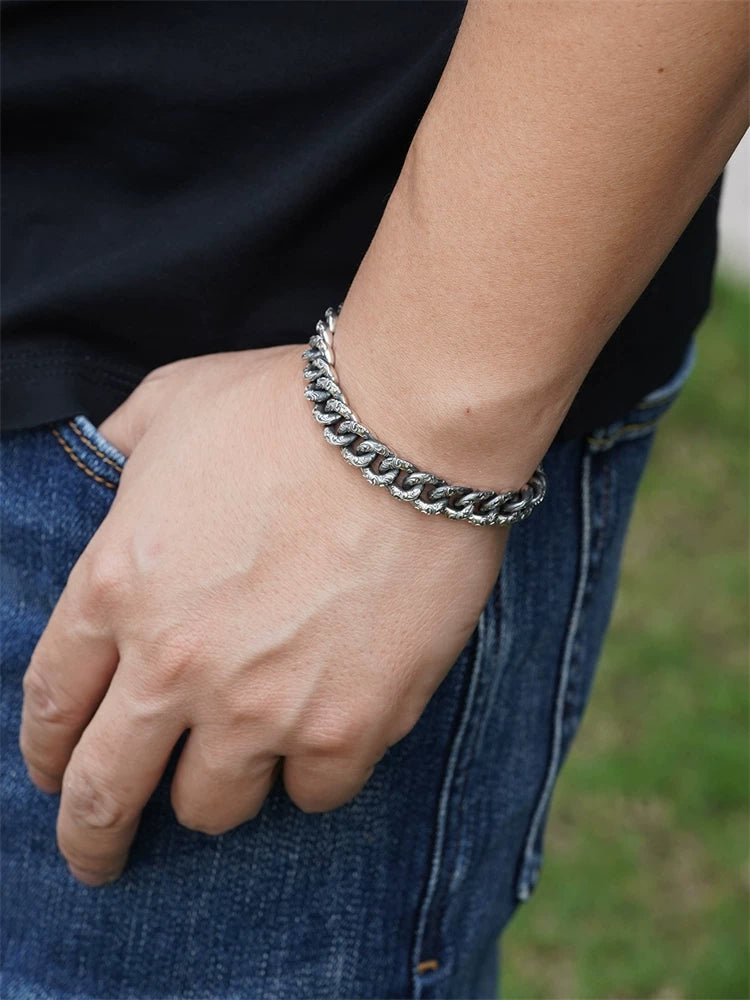 Arabesque Engraved 925 Silver Cuban Bracelet product view 4