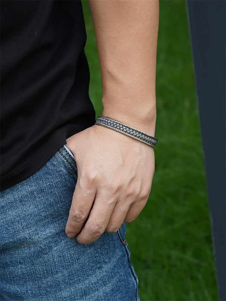 Woven 925 Sterling Silver Biker Bracelet product view 3