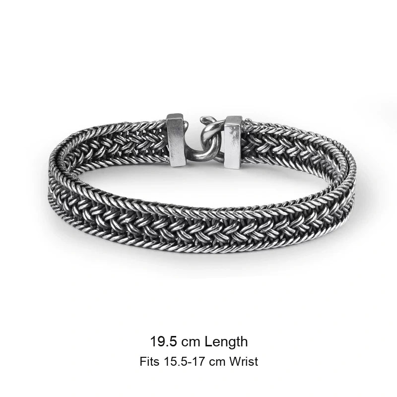 Woven 925 Sterling Silver Biker Bracelet size option 1