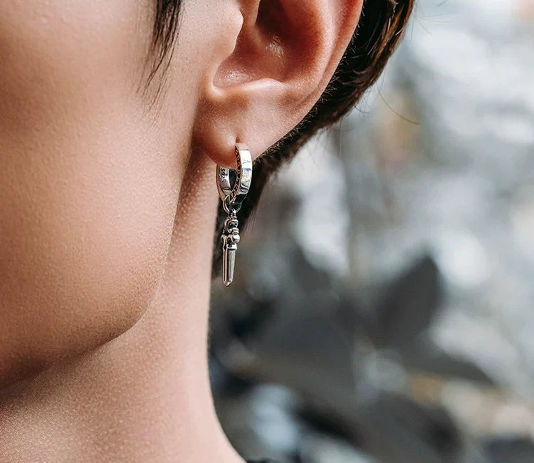 Sterling Silver Good Luck Sword Drop Earrings for Bikers - view 3