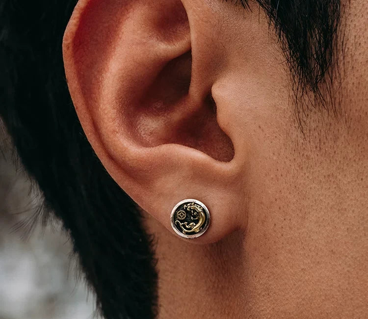 Sterling Silver Pixiu Stud Earrings for Bikers - view 2
