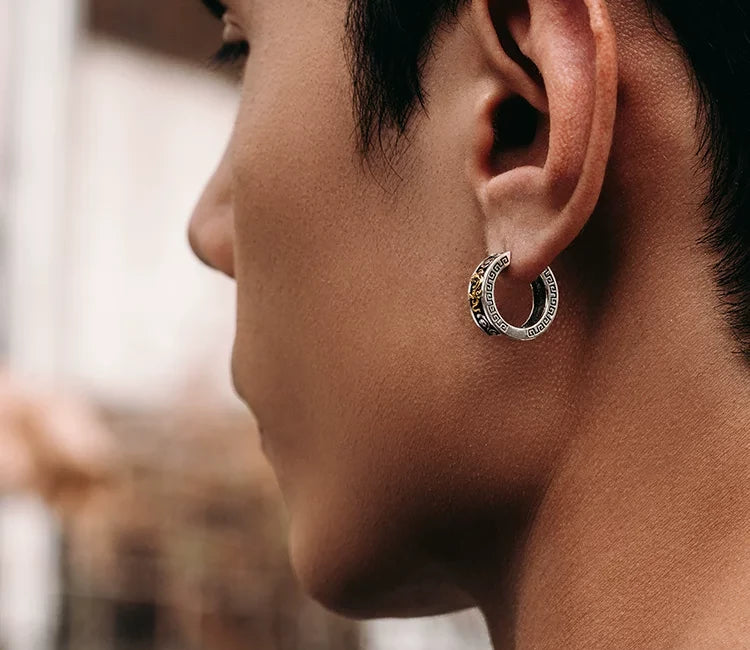 Sterling Silver Pixiu Hoop Earrings for Bikers - view 2