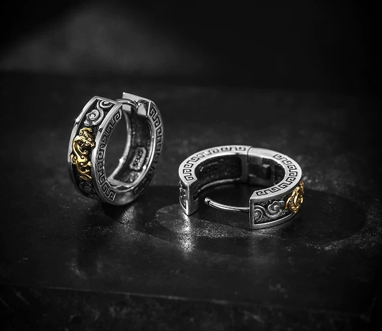 Sterling Silver Pixiu Hoop Earrings for Bikers - view 3