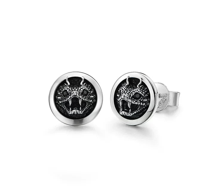 Sterling Silver Horned Viper Stud Earrings for Bikers - view 1