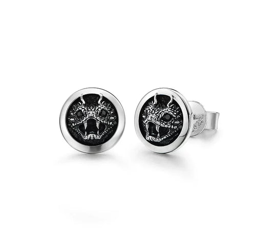 Sterling Silver Horned Viper Stud Earrings for Bikers - view 1
