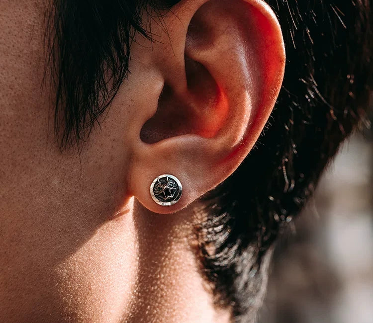 Sterling Silver Horned Viper Stud Earrings for Bikers - view 3