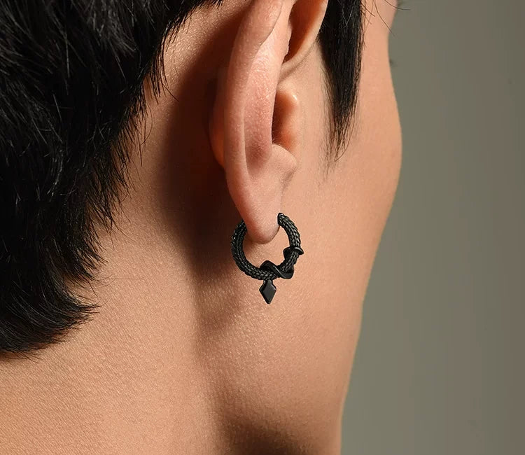 Sterling Silver Snake Scale Drop Earrings for Bikers - view 2