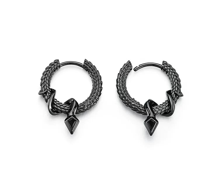 Sterling Silver Snake Scale Drop Earrings for Bikers - view 3