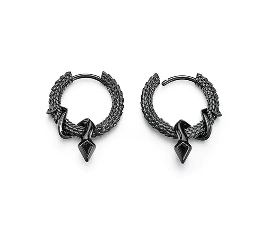 Sterling Silver Snake Scale Drop Earrings for Bikers - view 3