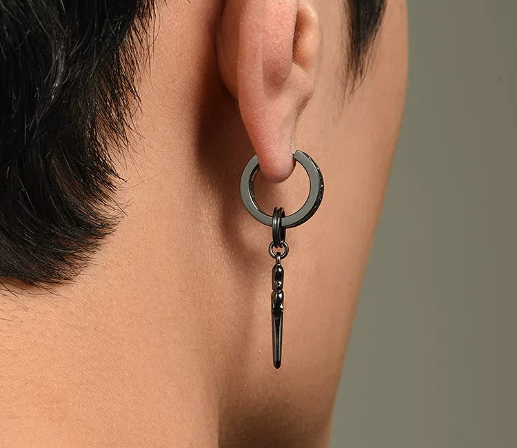 Sterling Silver Fleur-de-Lis Sword Drop Earrings for Bikers - view 3