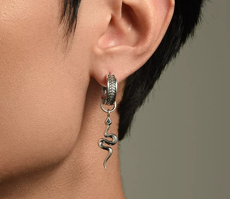 Sterling Silver Serpent Drop Earrings for Bikers - view 1